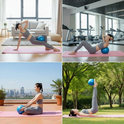 Ballon pilates dans différentes positions et endroits