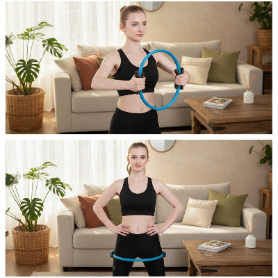 anneau de pilates une fille fait des exercices au salon