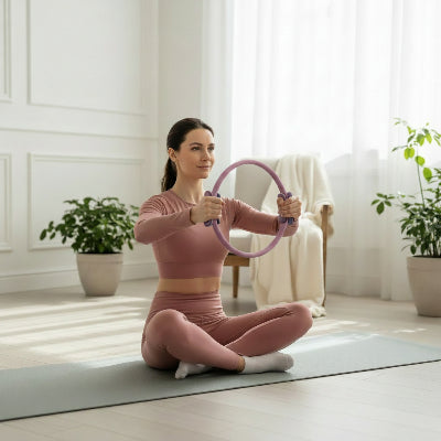anneau de pilates fille fait des exercices pilate au salon 