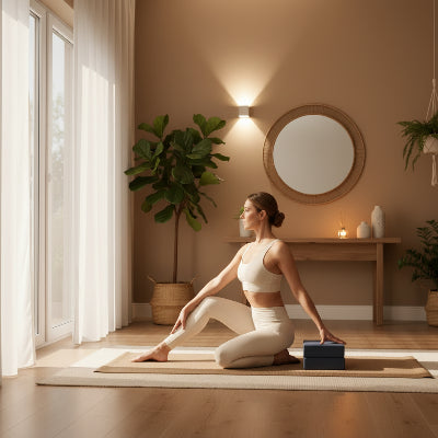 brique de yoga femme fait du yoga au salon