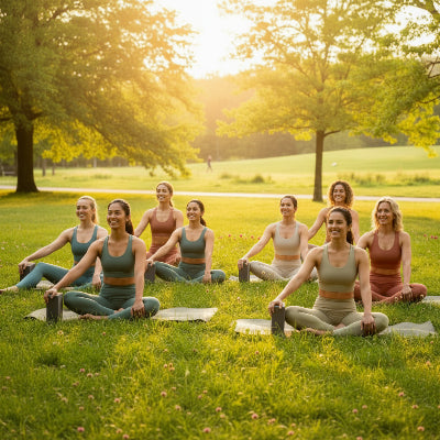 brique de yoga groupe de femme-font du yoga au parc