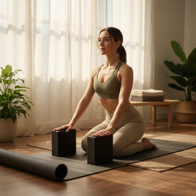 brique yoga duo une fille fait du pilates au salon