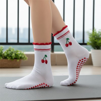 Chaussette yoga blanc rouge