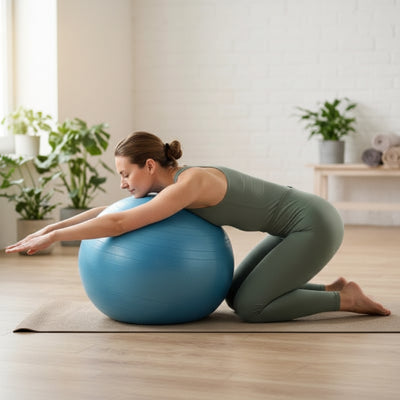 swiss ball fille fait du yoga au salon