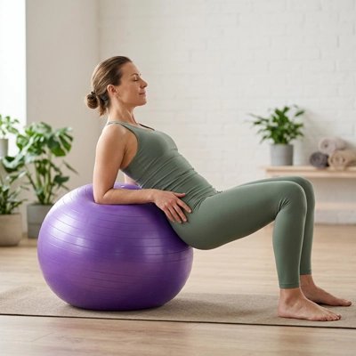 Swiss ball une fille se détent-sur la ball