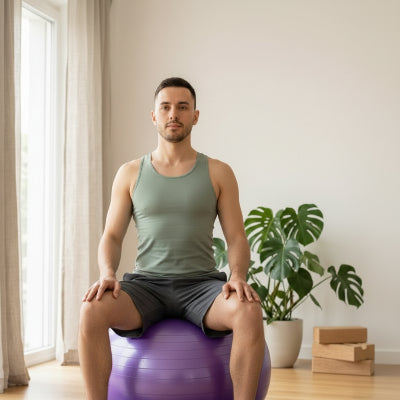 Swiss ball un homme fait de la méditation assise 
