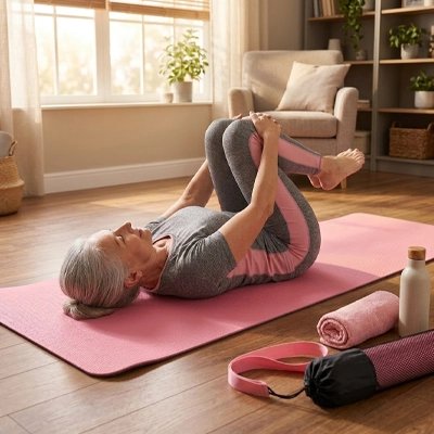 Tapis de gym une femme fait ds éttirements