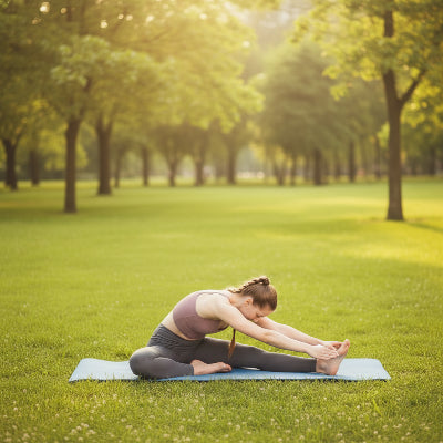 tapis yoga femme fait du pilate au parc