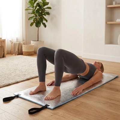 Tapis yoga une fille fait du renforcement musculaire