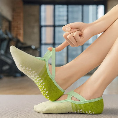 Yoga chaussettes vert et antidérapantes