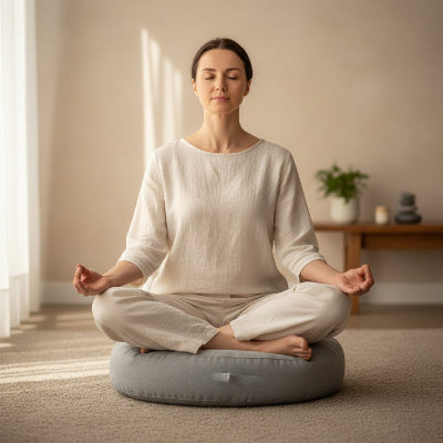 Zafu rond gris pour méditation et yoga
